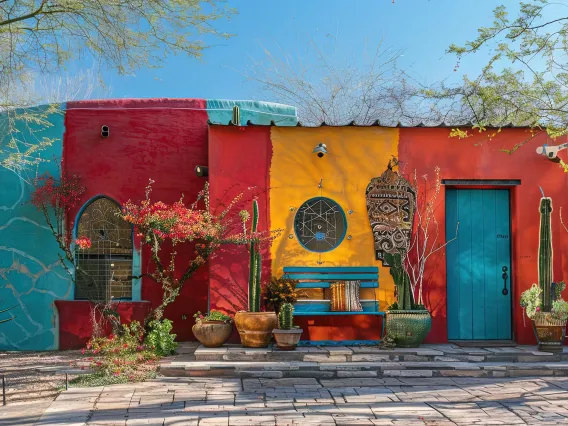 Bright building with cactus in front