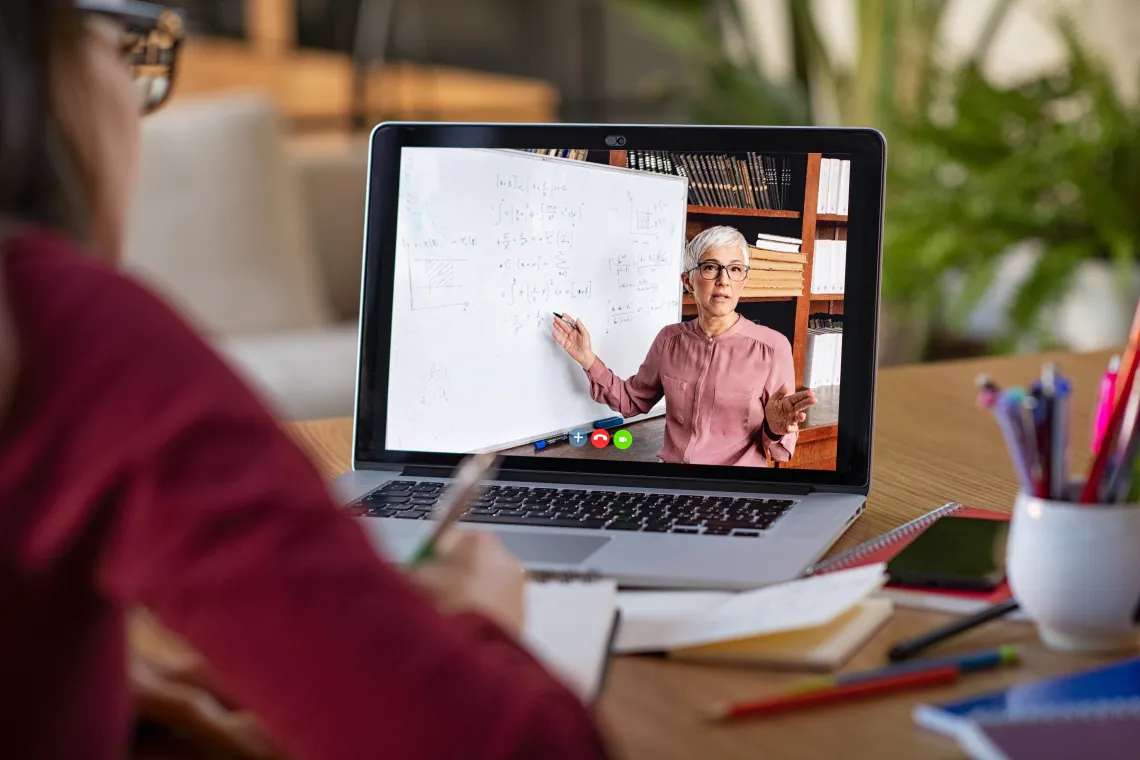 Student learning from a professor on the computer